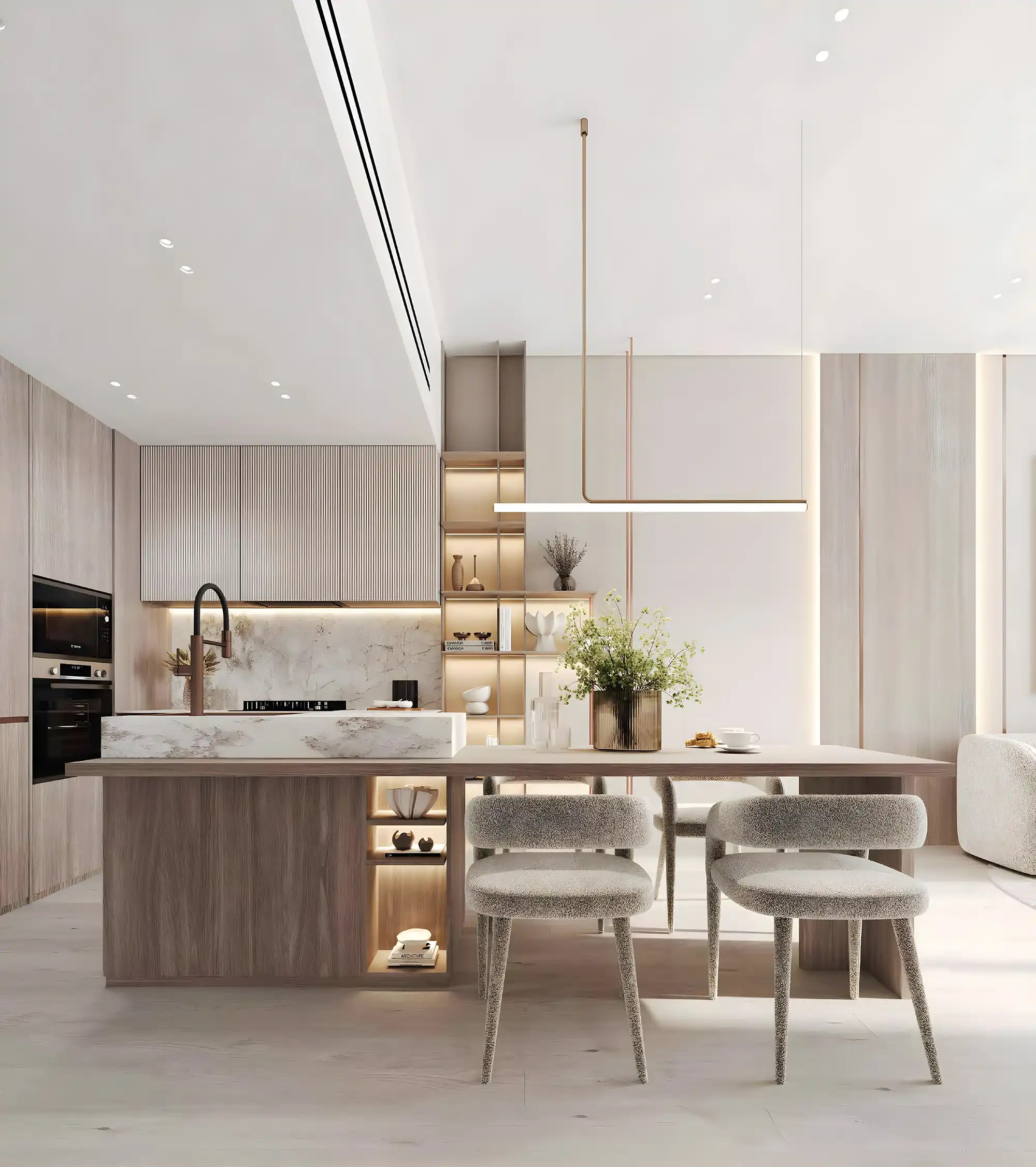 Modern 2 bedroom apartment kitchen at Le Blanc with Bosch appliances, BagnoDesign fixtures and premium countertops